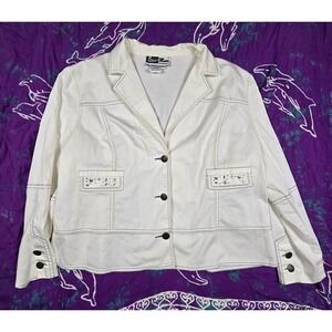 Ben Marc International Women's Blazer Ivory w/Black Trim Star Shaped Beads 20